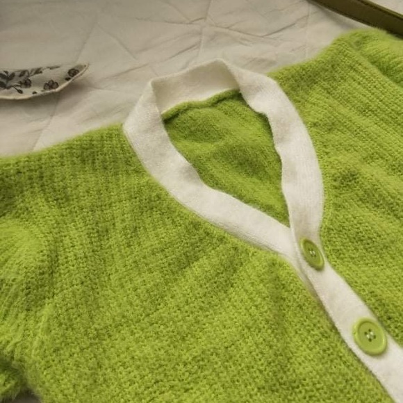 Fluffy Cropped Cardigan Lime Green - Picture 4 of 5